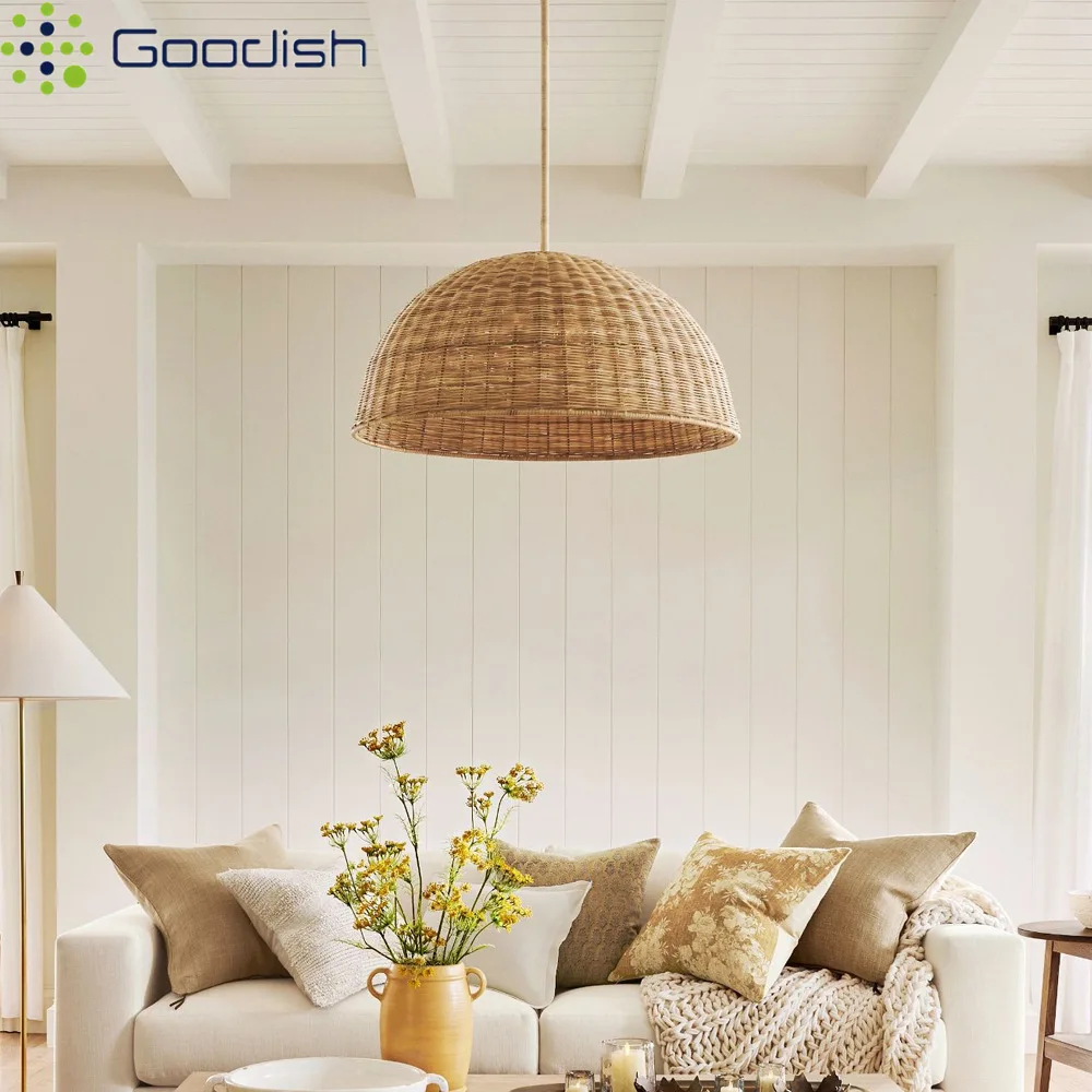 Modern Minimalist Nordic Wicker Rattan Sphere LED Pendant Lights Art Hand-Knitted Lamp for Restaurant Home Decoration Chandelier