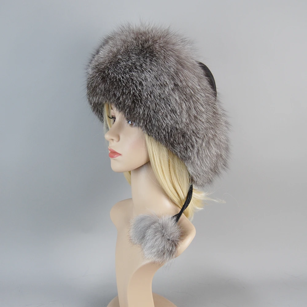 Luxury Women Fur Hat Winter Warm Real Fox Fur Caps Russian Cossack Style Hat For Ladies Fashion Winter Ear Flap Hats Snow Caps