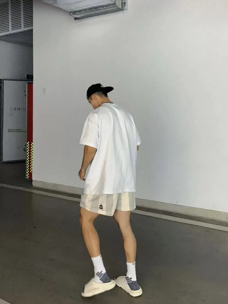 

American Street Sle Color Blo Heavyweight Men's Summer Me Print Dstring Fourths Knee-Length Casual orts