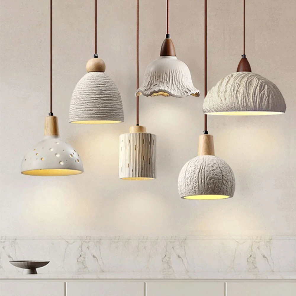 Creative Retro Pendent Lights For Kitchen Island Nordic Loft Restaurant Bedroom Cement Wood LED Hanging Lamp Home Decoration