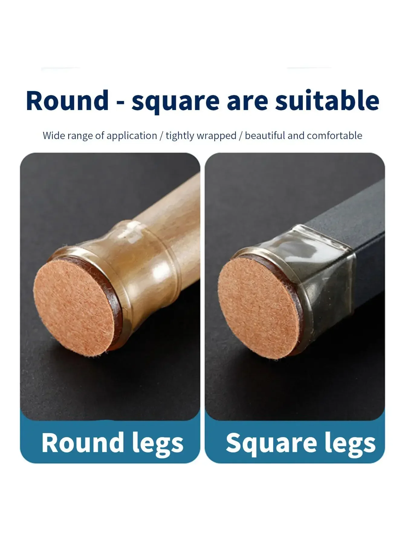 8 كراسي مع وسادات قدم شفافة، وأغطية قدم صامتة ومقاومة للاهتراء، وأغطية واقية، ومقاعد سيليكون، ووسادات لباد