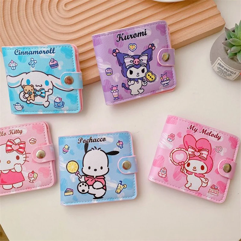 Catone Sanrio Kawaii Hello Kitty Cinnamoroll My Melody Kuromi PU Casual Money Bag Coin Purse Card Holder Wallet With Buttons