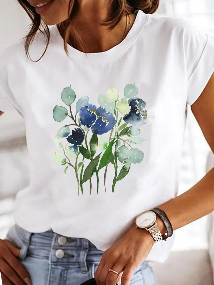 Watercolor Flower New 90s Casual Summer T Clothing T-shirts Short Sleeve Clothes Ladies Women Print Fashion Female Graphic Tee