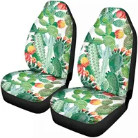 Green Cactus with Flower Painting Bucket Seat Cover for Girls WomenBreathable Soft Car Front Seat Cover Protector 2pcs Set