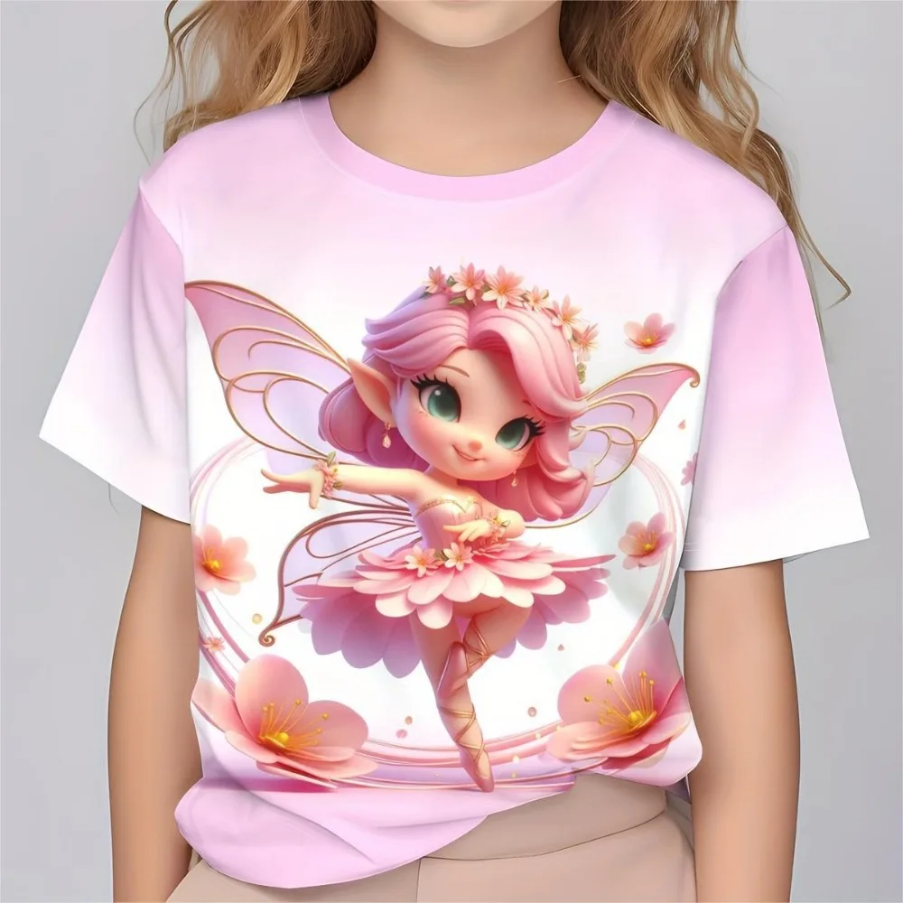 Beautiful Fairy Pattern 3D Printed Short Sleeved Loose T-shirt for Children Comfortable Round Neck Casual High Quality Top