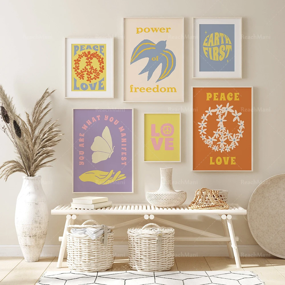 Affiche d'art mural Chimvintage, seulement le pouvoir des fleurs, art de la paix esthétique à la mode, impression d'amour, amour de la paix et de l'unité, laissez grandir l'amour