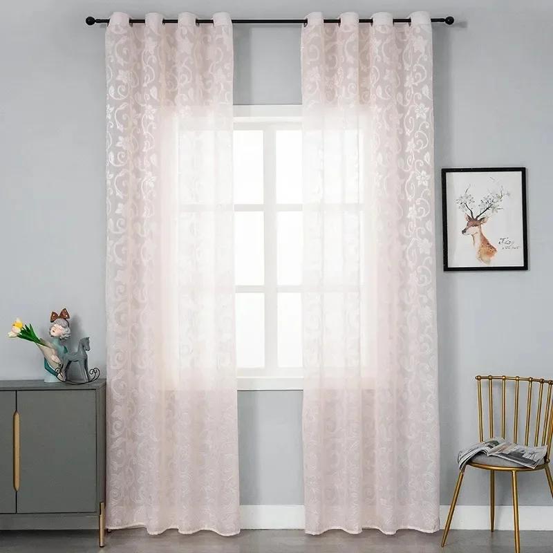 Modern White Jacquard Tulle Door Window Curtain American Curtains for Living Dining Room Bedroom Luxury Popularity Customize