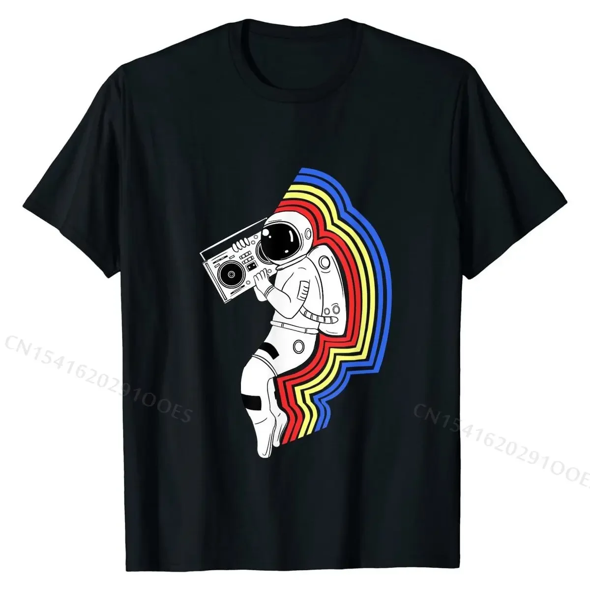 T-Shirt, Retro Astronaut Toe Stand Holding Boombox Music Cotton Men T Shirt Casual Tops Shirts Cheap Personalized