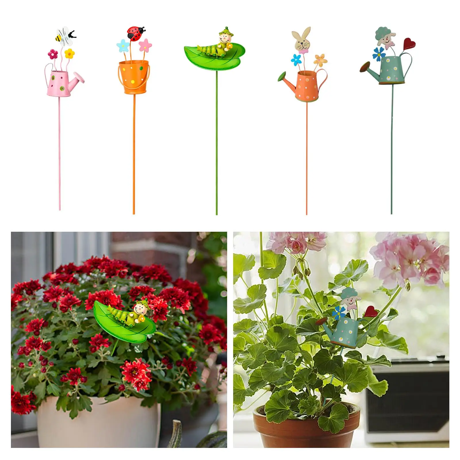 metal flowers Stick Cartoon Metal Plant Sticks for Vegetables Micro Landscape
