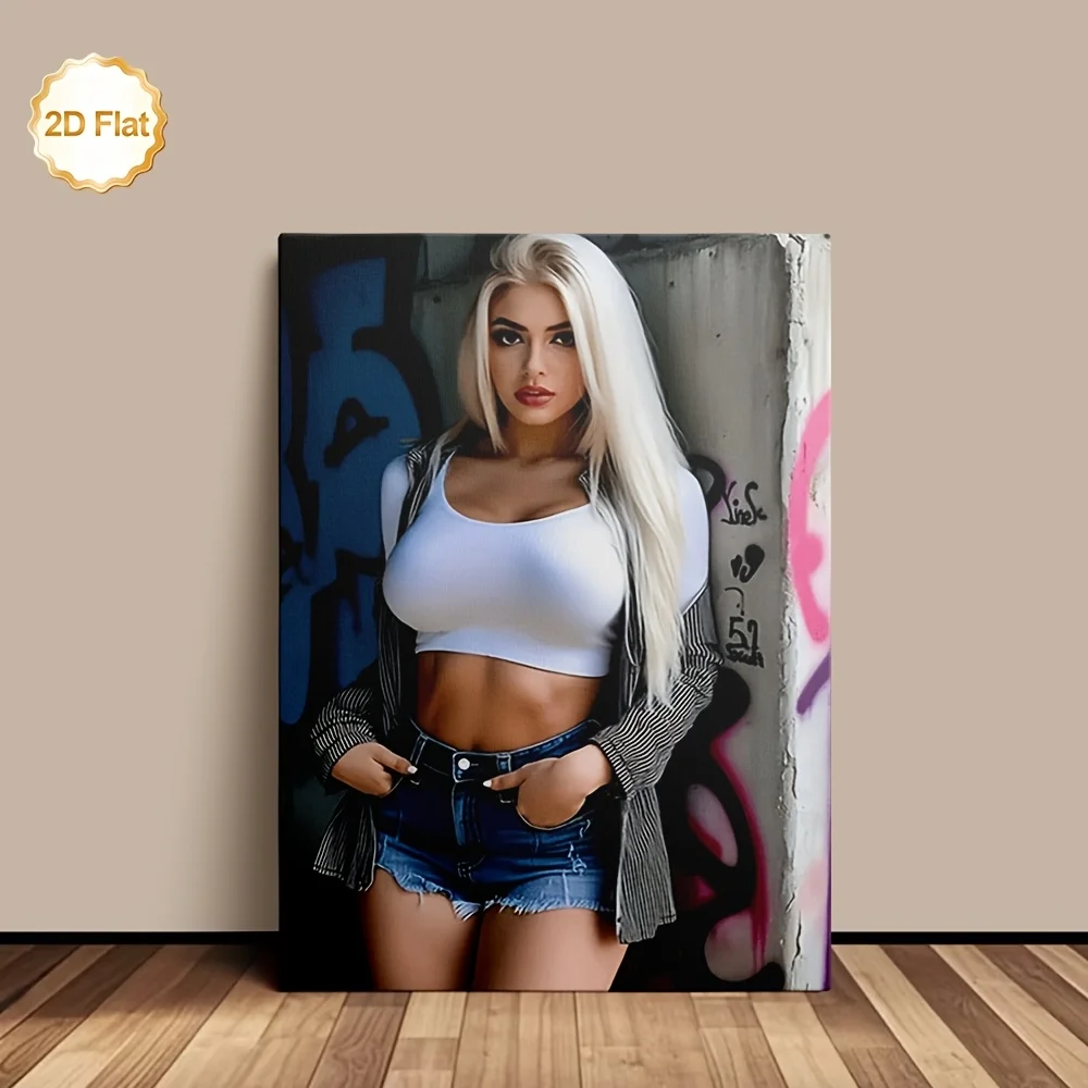 Fashion Blonde Lady Casual Outfit Wall Painting Decor for Man Cave Cafe Living Room Indoor Decoration