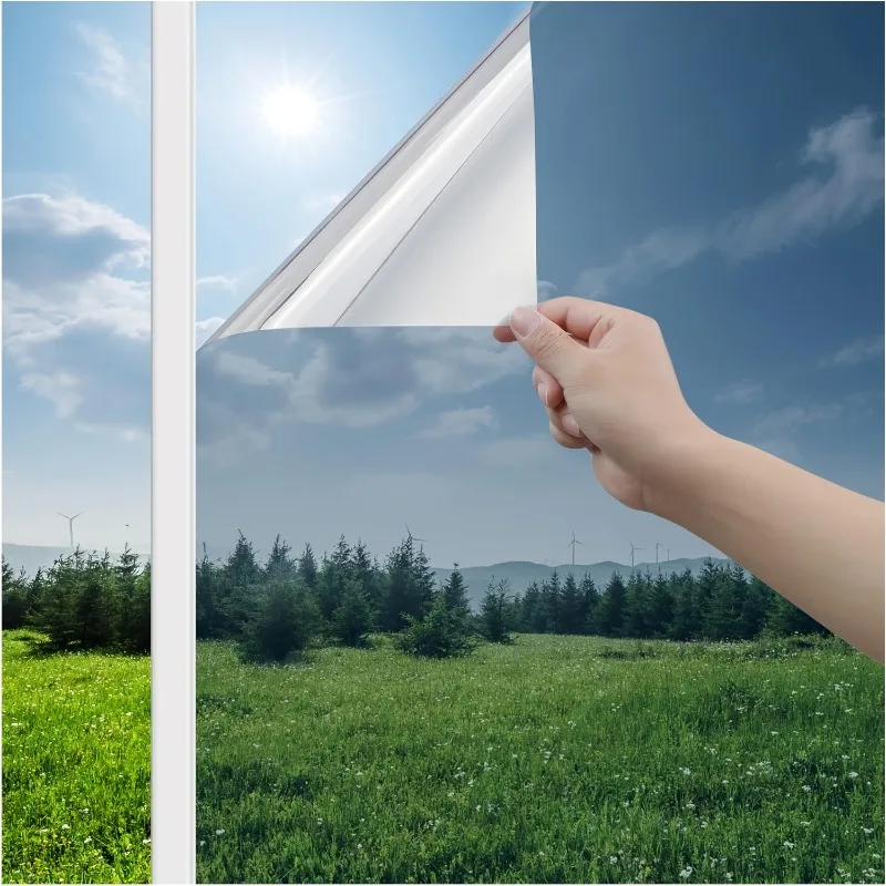Double Sided Silver One Way Mirror Privacy Window Film Vintage Pattern Static Cling No Glue Heat Control for Sliding Door Glass