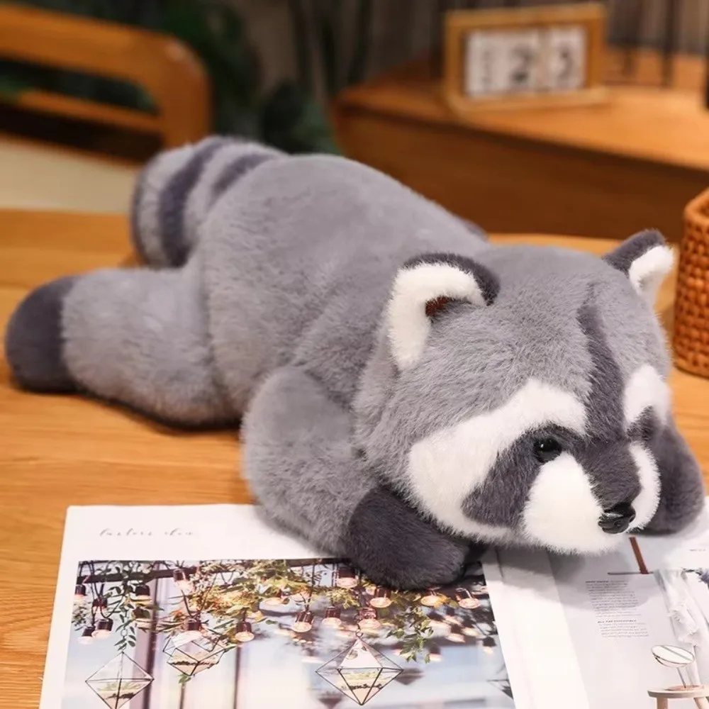

Cute Soft Fluffy Animal Lying Posture Raccoon Floor Cushion Panda Bear Sofa Throw Pillow for Girls Birthday Party Decor