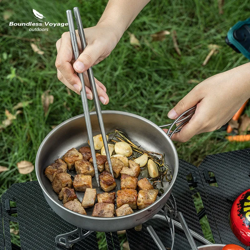 Pure Titanium Folding Flat Bottomed Frying Pan, Ultra Lightweight Portable Healthy,Outdoor Camping And Picnicking Cookware,A1400