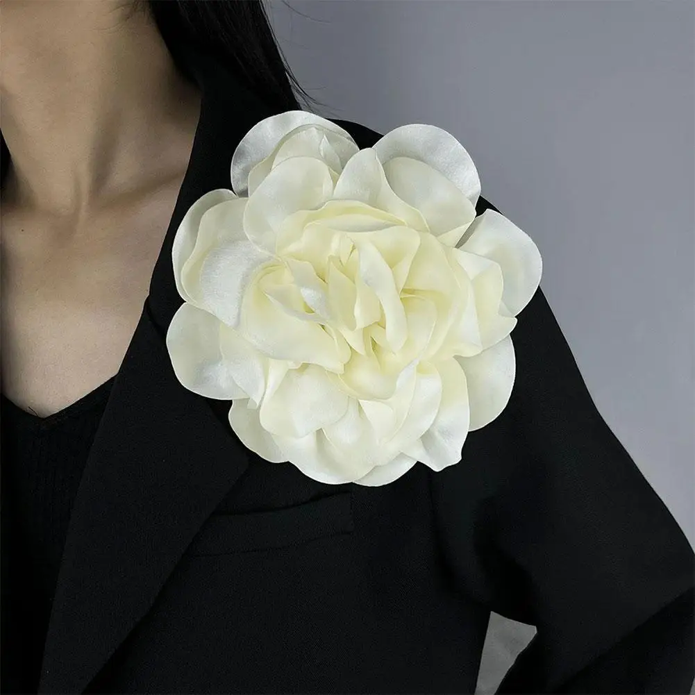 French Satin 19cm Large Flower Brooch Clip For Dress Shirt Jacket T-shirt Clothing Accessories Handmade Flower Versatile Brooch