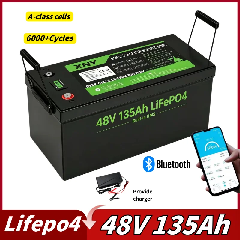 48V 135Ah Lifepo4 Lithium Battery Bluetooth with Integrated 200A BMS Smart Charger Deep Cycling for Electric Vehicle