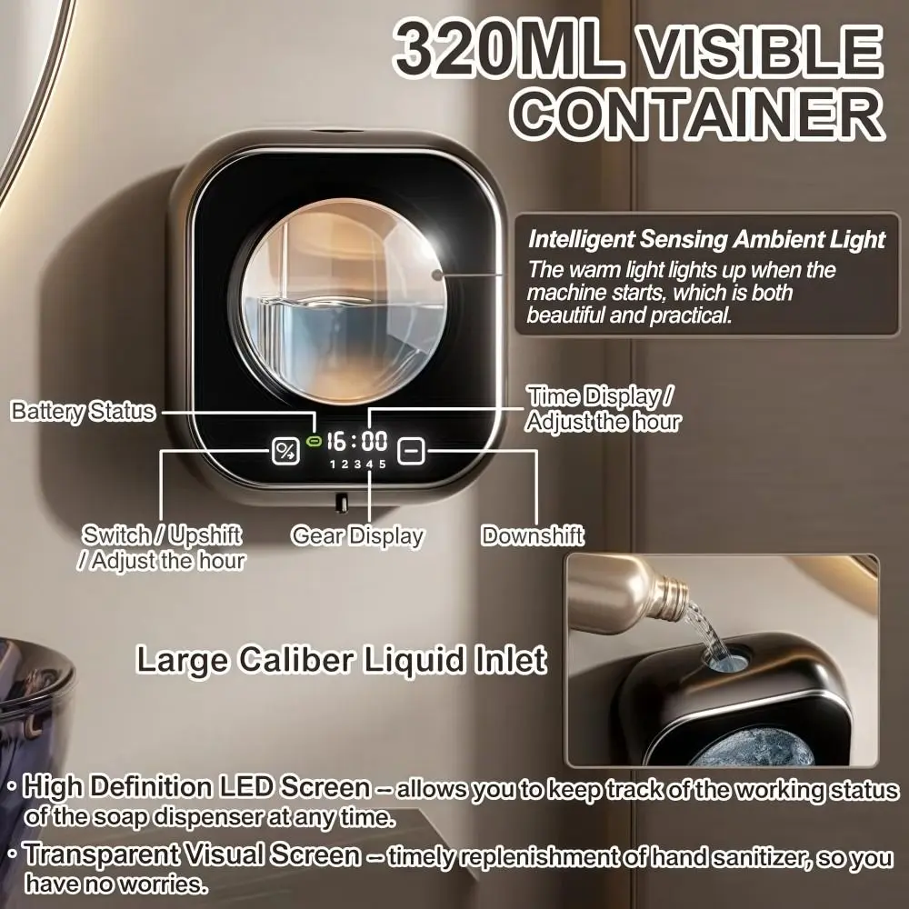 

Sensor Automatic Soap Dispenser Wall Mounted Large Capacity LED Detergent Dispenser Rechargeable Non-contact