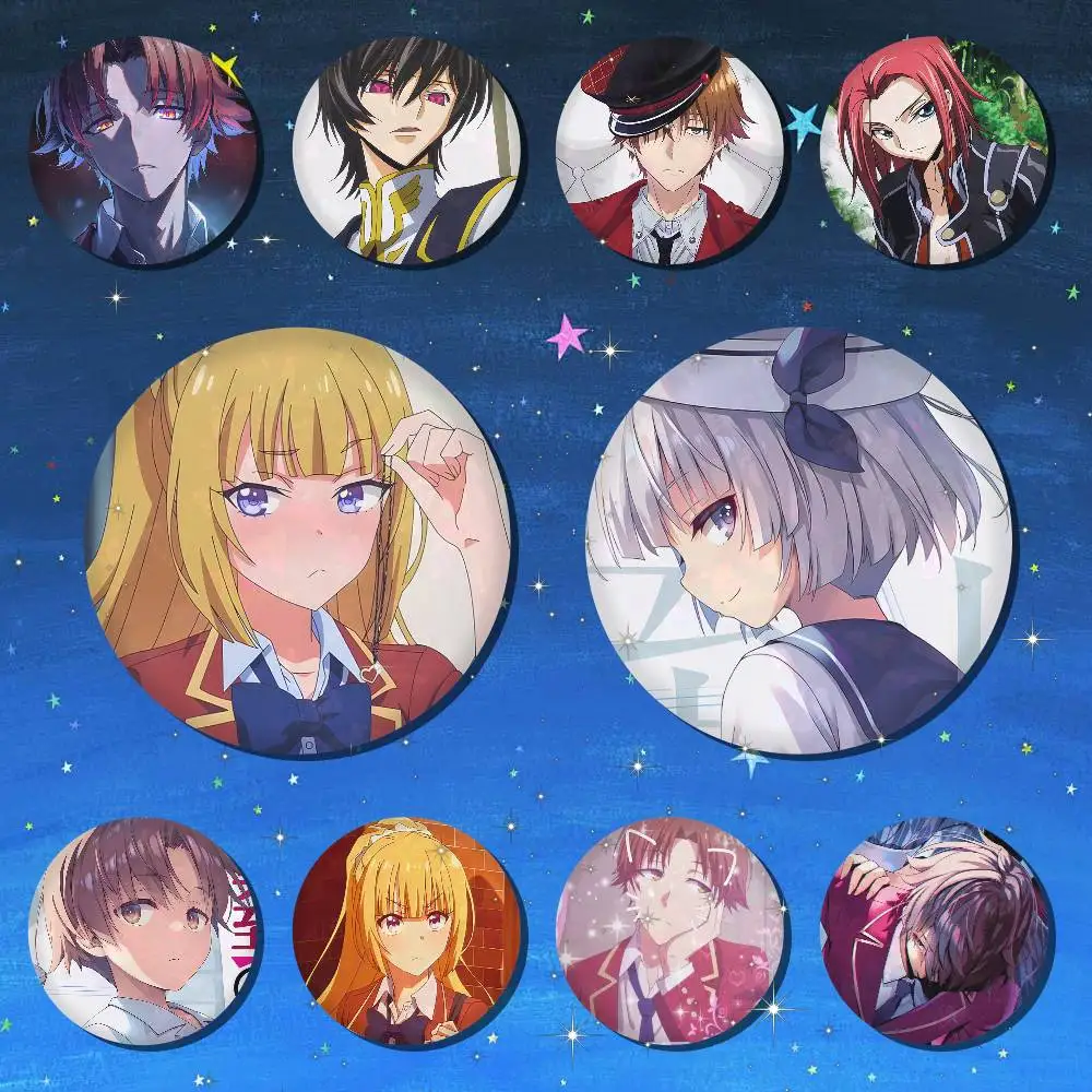 A-Classroom Of The Elite 75x75 25x25 Mm Cartoon Round Brooches On Backpack Shirt Accessories Jewelry Badge Gift For Friends
