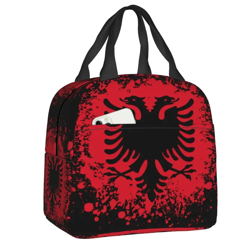 Custom Retro Albania Flag Lunch Bag Men Women Albanian Eagle Thermal Cooler Insulated Lunch Box for Kids School Children