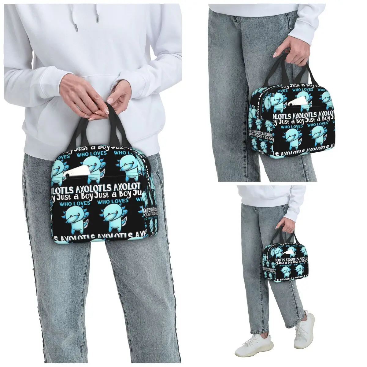 Just A Boy Who Loves Axolotls Insulated Lunch Bag for Kids School Cooler Thermal Food Box Tote Leakproof Lunch Boxes Container