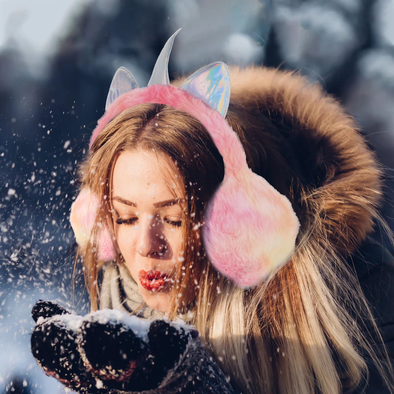 غطاء حماية للأذن على شكل وحيد القرن سباركلي للشتاء الدافئ من أجل قابل لإعادة الاستخدام ومريح للتخييم في الهواء الطلق والمشي لمسافات طويلة والتزلج