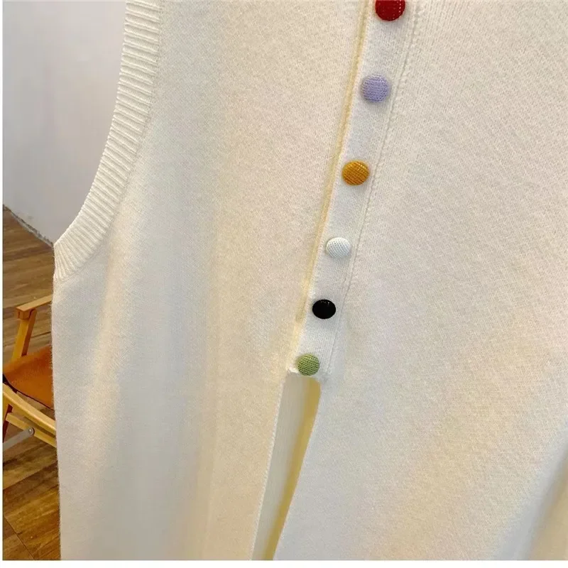 女性用ロングスプリットウールベスト,ノースリーブセーター,カラフルなボタン,新しい秋のコレクション