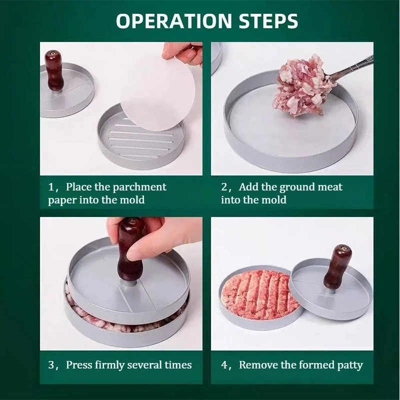 Household Round Beef Patty Maker, Manual Hamburger Press Mold, Non-Stick Meat Shaping Tool for Kitchen Cooking