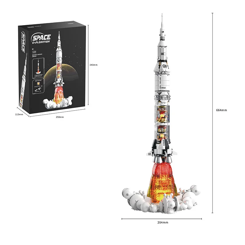 مجموعة مكعبات بناء صاروخ استكشاف الفضاء MOC صاروخ ميكانيكي ذاتي الصنع مع مجموعة أضواء LED نموذج تعليمي لعبة الطوب الهدايا #6