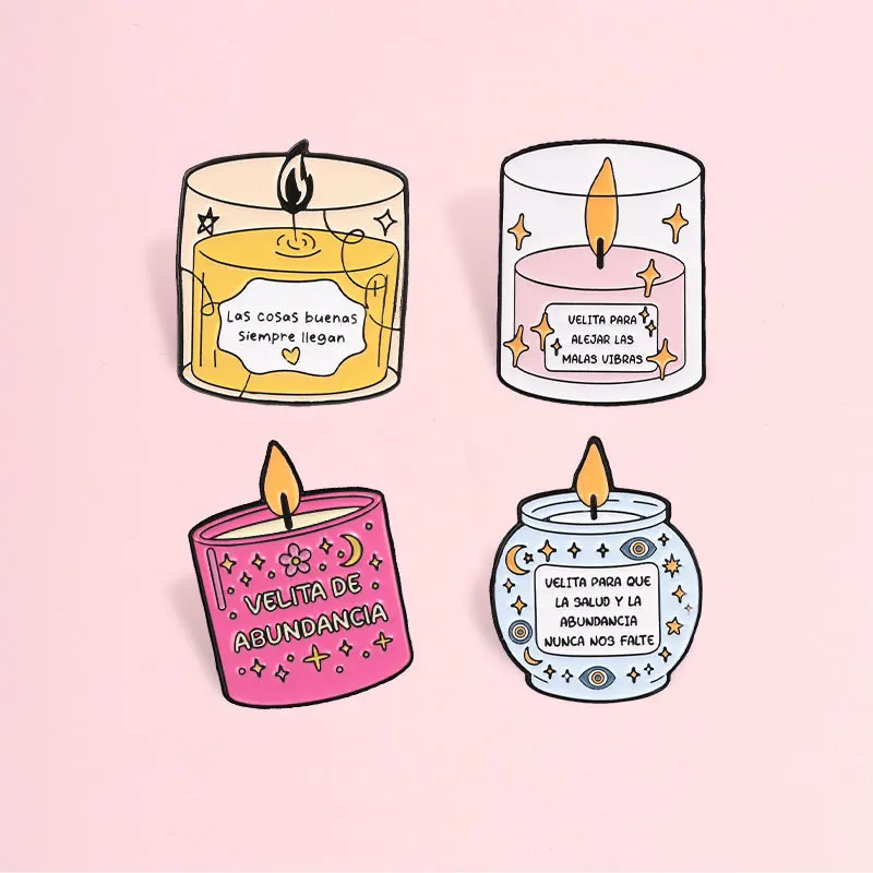 Wishing aromatherapy candles metal brooches beautiful blessings in Spanish short sentences brooches backpacks jackets decoration