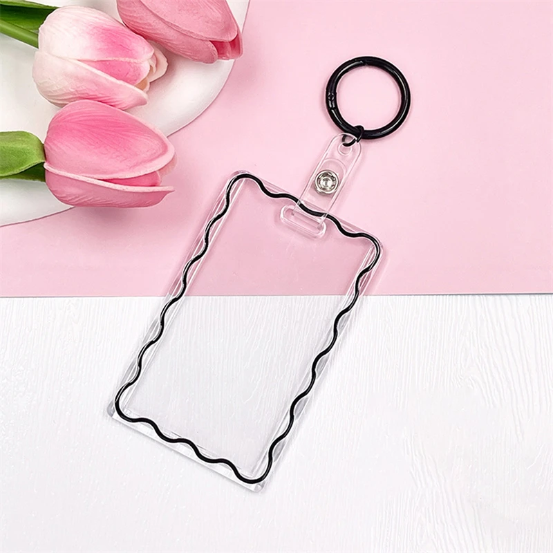 1Pc Transparent Card Holder Student Campus Card Protective Case Creative Hard Card Holder with Key Ring
