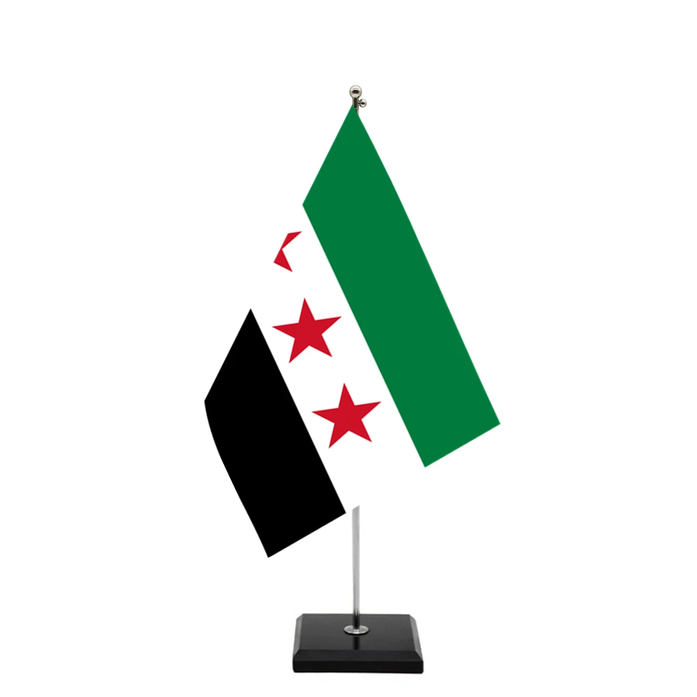 14*21cm The Syrian Arab Republic Three Star Flag Banner Standing Set Office Room Decoration Flags Of Syria