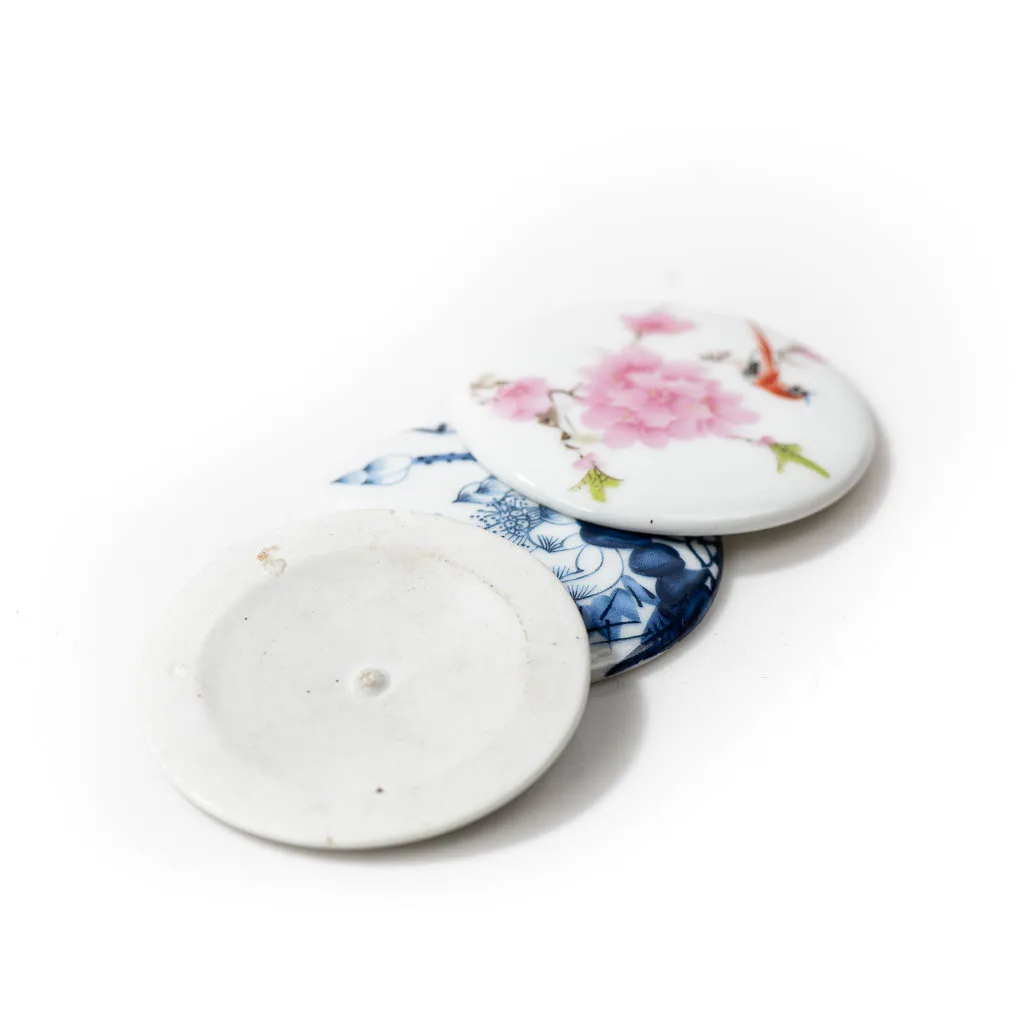 Large Round Blue And White Porcelain Patch Handmade Ceramic Accessories Bird Lotus Crafts Z617