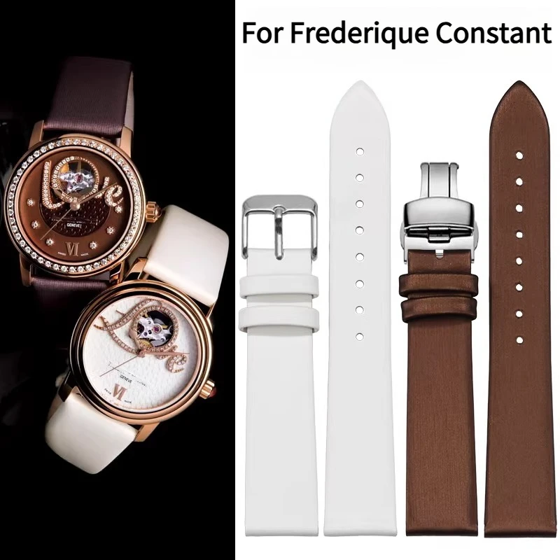 Correa de reloj de cuero genuino con textura de seda para reloj automático Original Frederique Constant Double Heartbeat para mujer FC-310