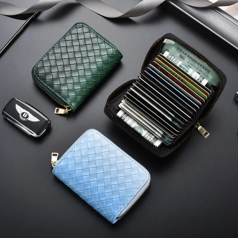 new man woman Exquisite weaving of card bags high-end men's women's compact large capacity multi slot ID sleeve card clip Wallet