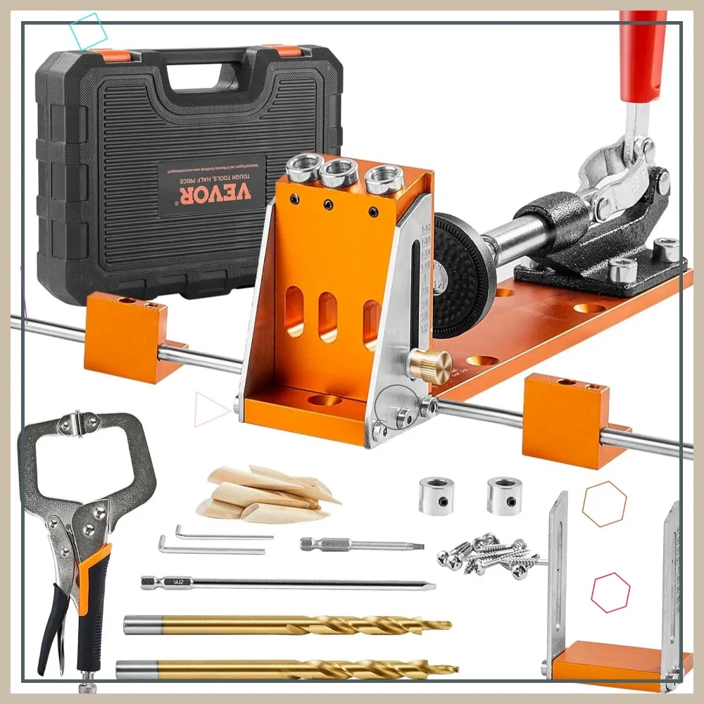 

34-комплект регулируемого приспособления для карманных отверстий с C-образным зажимом, приспособлением, сверлами и ящиком для инструментов для столярных проектов своими руками