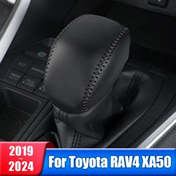 Leather Car Gear Shift Collars Shift Knob Head Cover For Toyota RAV4 2019 2020 2021 2022 2023 2024 RAV4 XA50 Hybrid Accessories
