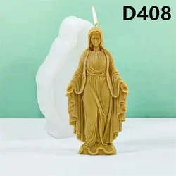 2D Large Virgin Mary Candle Silicone Mold Western Mythical Figure Goddess Mary Statue Sculpture Concrete Cement Gypsum Mold