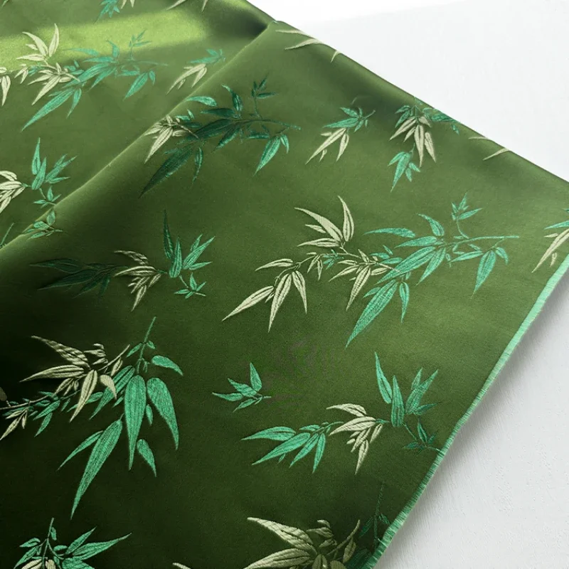 New Chinese Green Bamboo Leaf Jacquard Micro Light Satin Bamboo Pattern Retro Chinese Style Half Skirt Bag Tablecloth Fabric