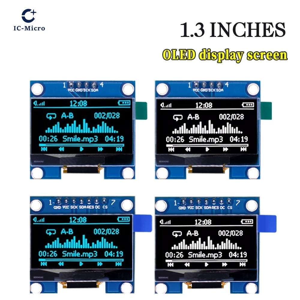 XCW 1.3 inch OLED module SPI/IIC I2C Communicate white/blue color 128X64 1.3 inch OLED LCD LED Display Module 1.3'' OLED Module