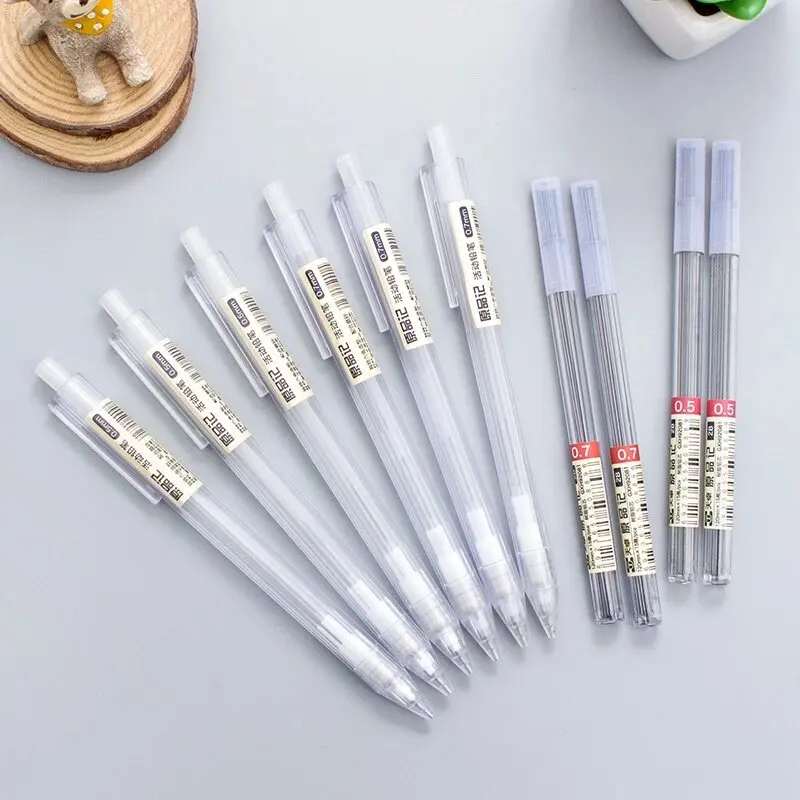 Mechanical Pencils with Refills Set 2B 0.5 0.7 mm Transparent Drafting Writting Supplies Japanese Style Stationery