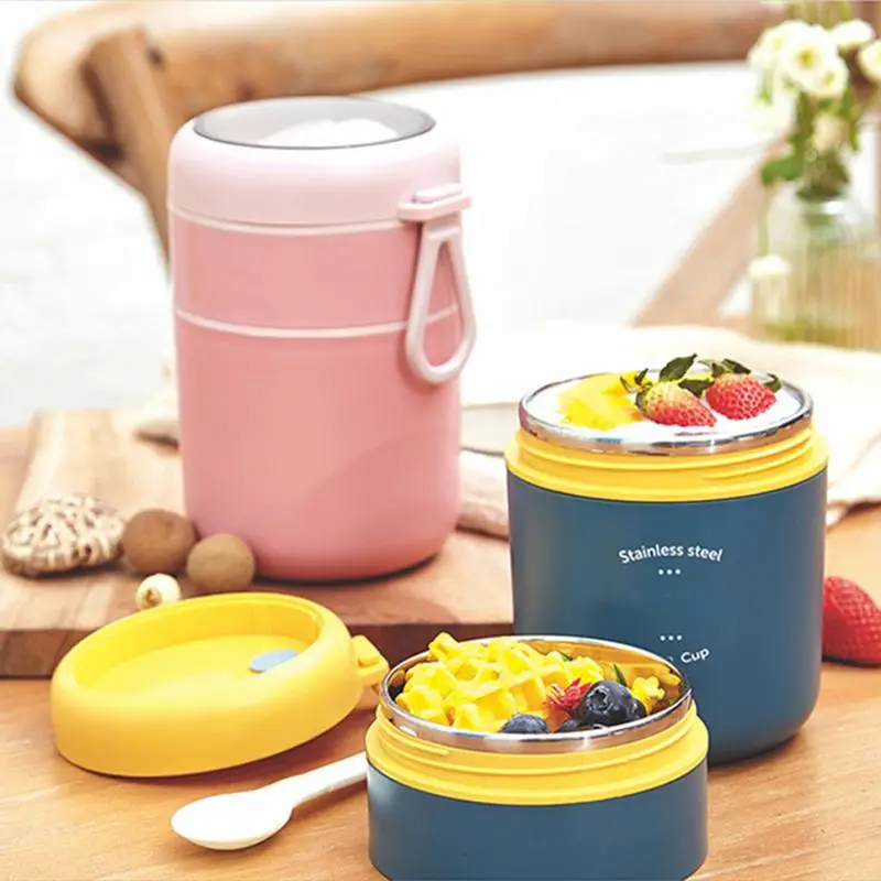 Hot Food Lunch Container Food Thermal Jar Insulated Soup Cup Stainless Steel 2 Tier Lunch Box Thermo Keep Hot for School Childrn