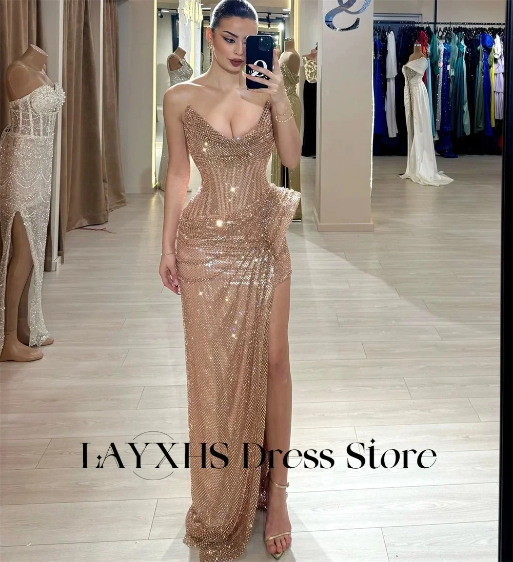 LAYXHS Sexy Sweetheart Avondjurken Vrouwen Zeemeermin Zijsplit Plooi Formele Prom Jurken Aangepaste فسات Gonzamentos doa