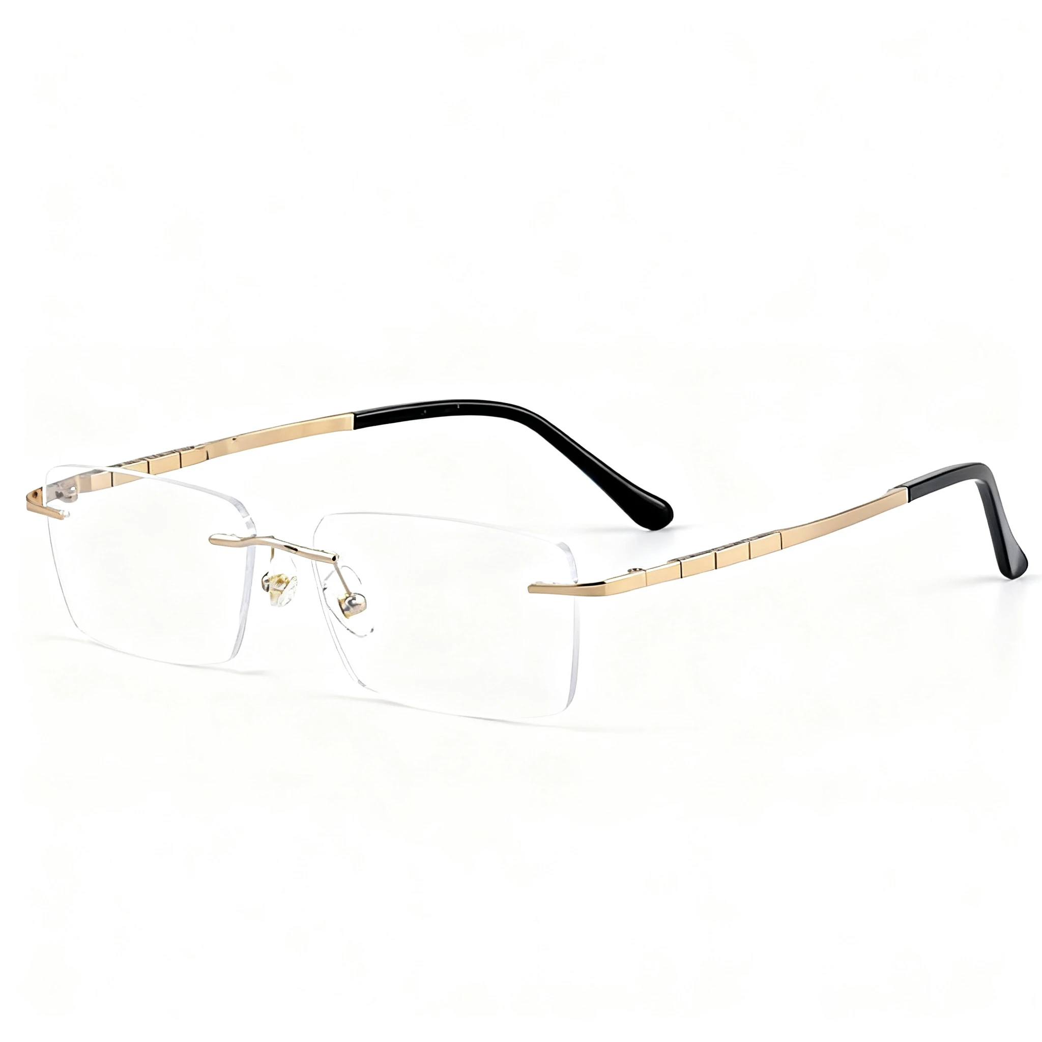 FYTOO Unisex Luxury Golden Rimless Rectangular Blue Light Glasses Lightweight Titanium Perfect for Daily Business Commute.