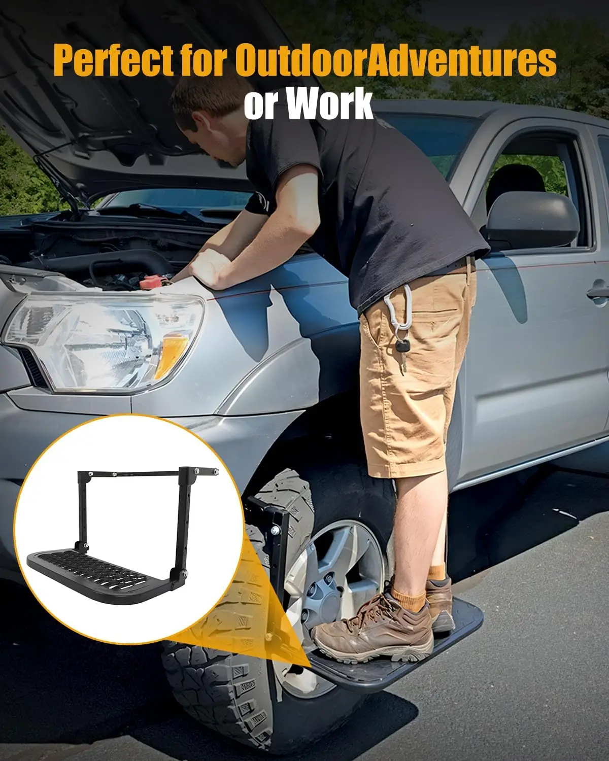 Adjustable Folding Tire Step for Truck SUV RV - Fits 9 to 13 Inch Tires with 330 Lb Rated Load Capacity