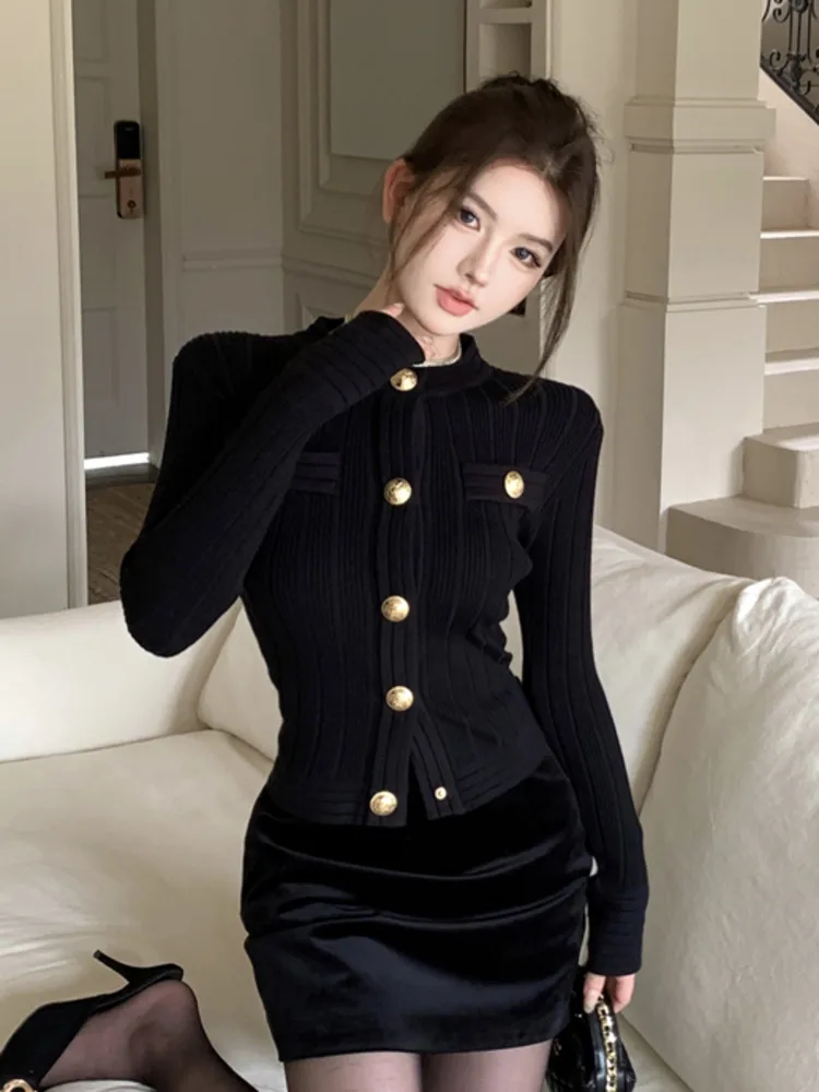 2024 Spring New Fashion Sweet Chic Knitted Women Sweater Cardigan Ladies Hotsweet Sexy Basic Pull Femme Fit Soft Warm Crop Tops