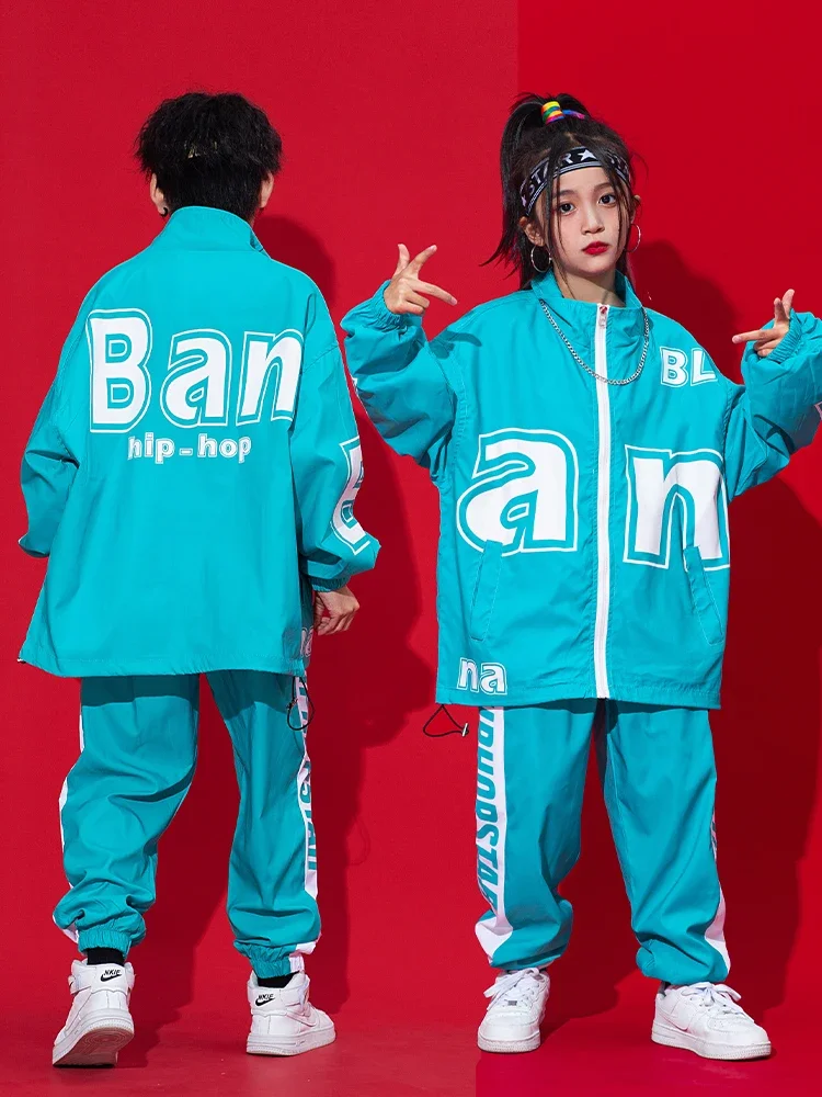 Vêtements Hip Hop pour enfants, manteau bleu, pantalon, tenue de danse de rue pour garçons, tenue Kpop pour filles, vêtements de scène pour jazz, BL9968