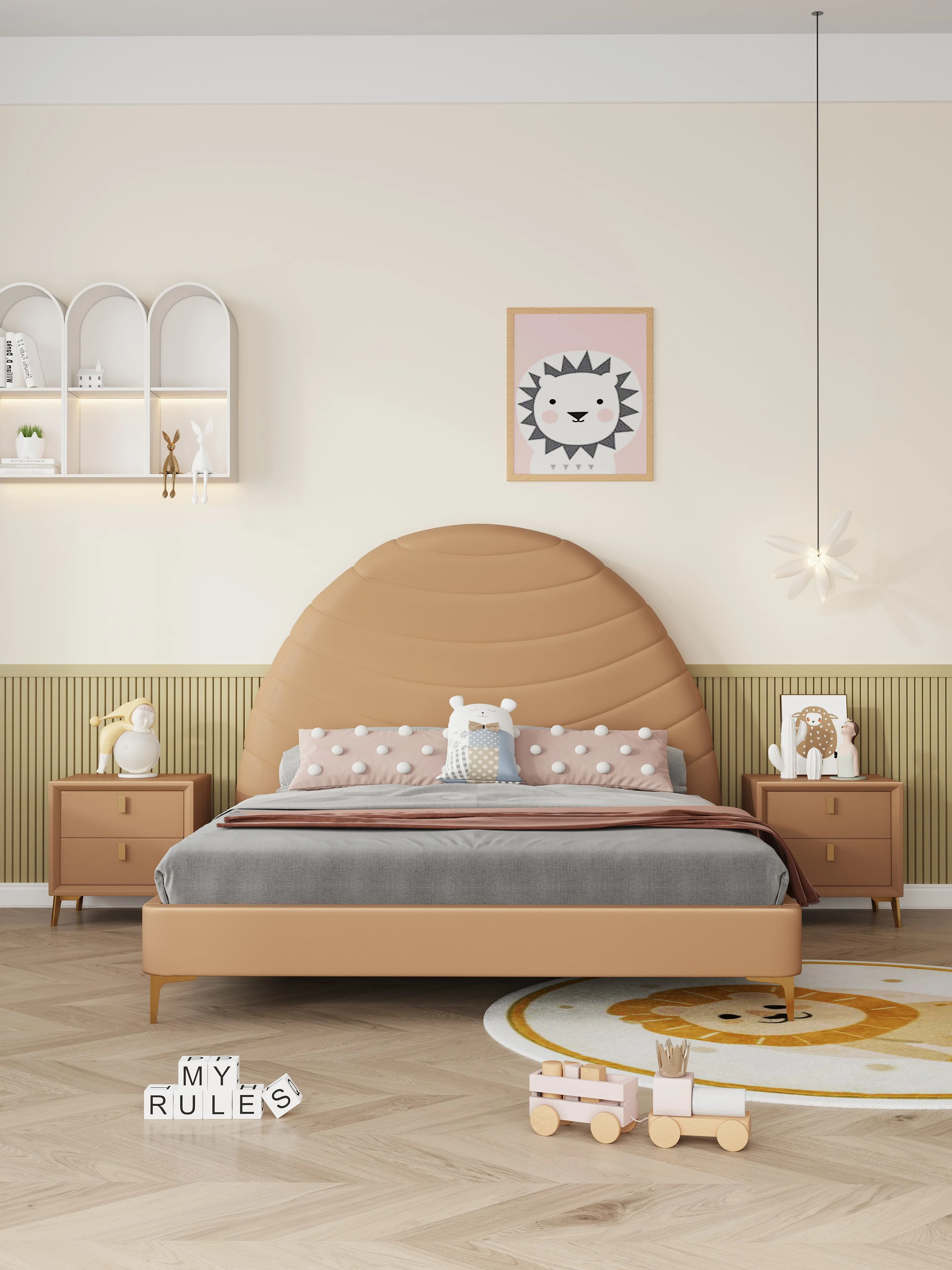 Nordic All Solid Wood Modern Male and Female Teenagers Cartoon Single Children's Bed
