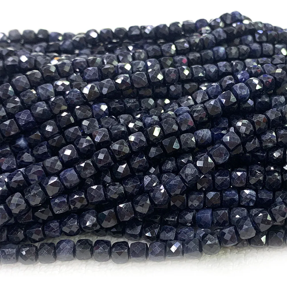 Veemake Sapphire Natural Stones Charms Gemstones Necklace Bracelets Earrings Cube Faceted Small Beads For Jewelry Making 08349