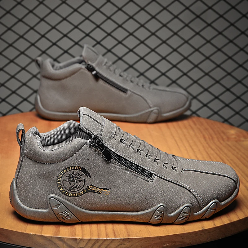 Men's Casual Shoes Side Zipper Short Boots Versatile Flats Bottom Trbottomyy Fashion Pu Leather Men's Shoes Spring Suitable for Outdoor Sports - Image 5