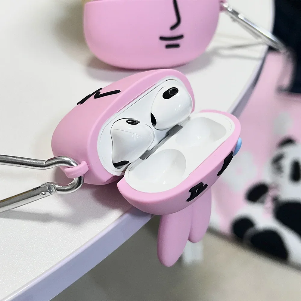 Parodie Roze Konijn Case voor AirPods 4 Airpod 1 2 3 Pro Pro 2 Bluetooth Oordopjes Opladen Doos Beschermende Oortelefoon case Cover