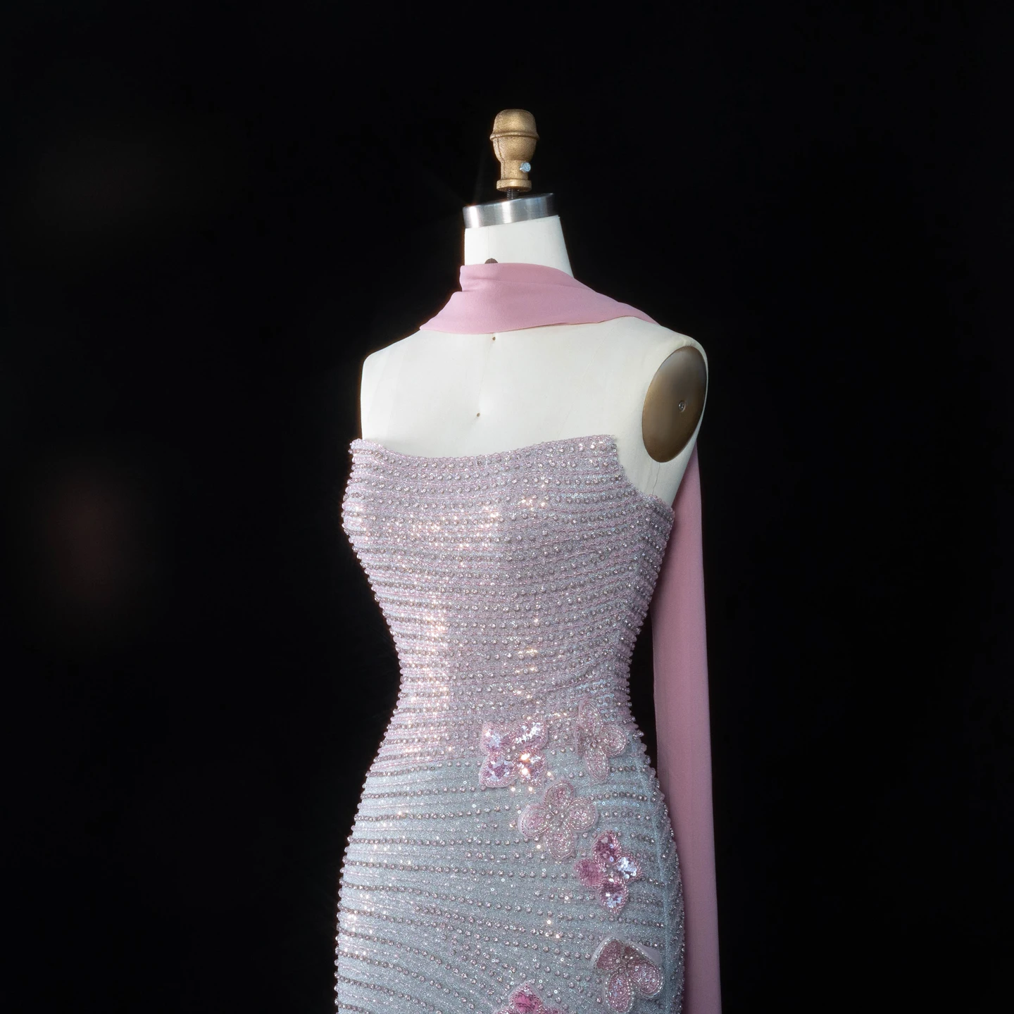 Sharon Said Luxuriöses Abendkleid in Farbverlauf Rosa mit Schweren Perlen, Trägerlos, 3D-Blumenapplikationen, Formelle Partykleider SS534 Maßanfertigung – Detail 8